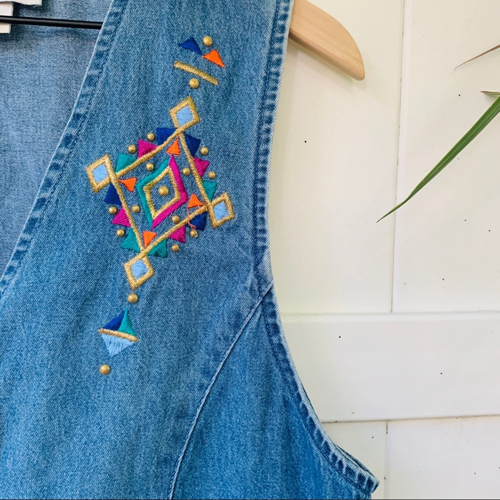 vintage vsco 90s denim funky hippy gold aztec vest - Picture 4 of 6